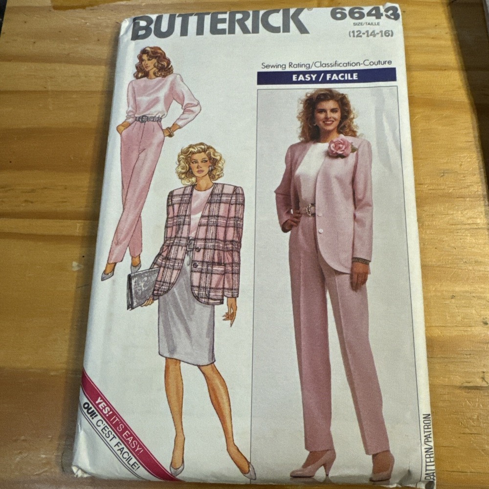 BUTTERICK PATTERN - 6643 LADIES JACKET SKIRT TOP TAPERED PANTS 12-16 UNCUT